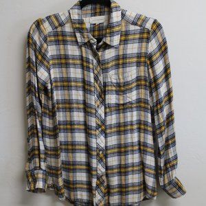 Melloday Size Small Women's Yellow Plaid Button Down Long Sleeve Shirt